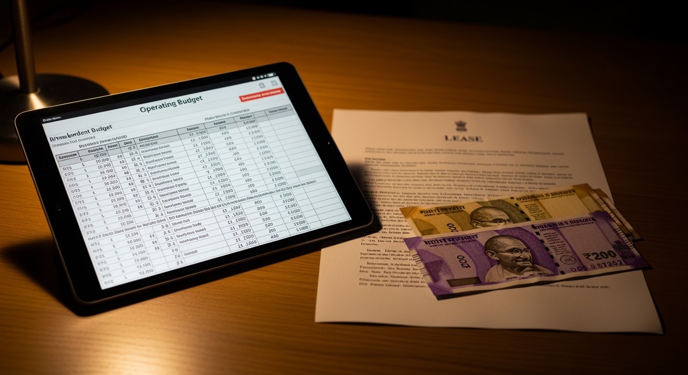 Operator reviewing royalty calculation and monthly P&L printout on a tablet