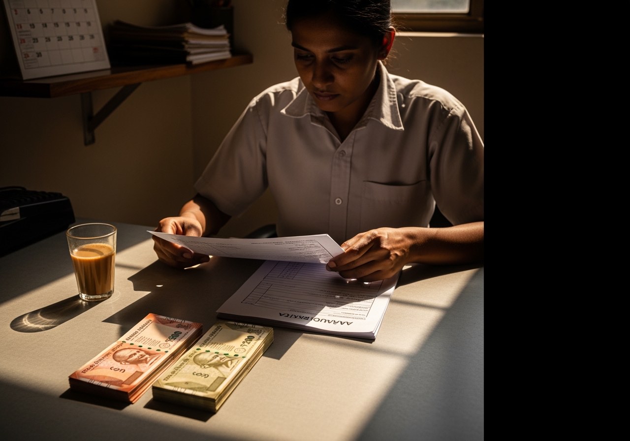 Cashier reading and signing the accountability form at the back office on first day on the till