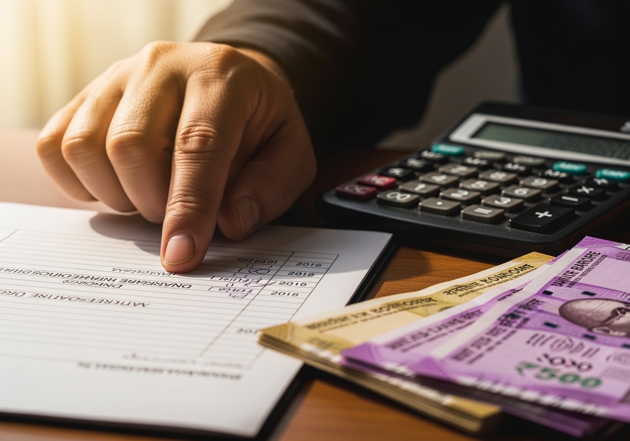 Indian restaurant manager calculating staff salary with attendance register